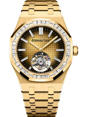 Review 26730BA.ZZ.1320BA.01 Audemars Piguet Royal Oak Self-Winding Flying Tourbillon Yellow Gold Baguette replica watch - Click Image to Close